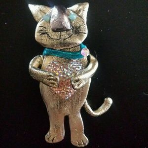 Kitty Cat Pin Holding Heart  SOLD!